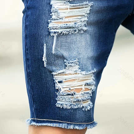 Men's Ripped Denim Shorts, Summer Slim Fit Casual Jeans Shorts, Versatile In Summer Jorts