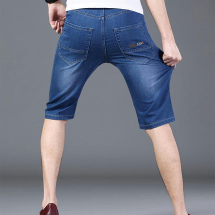 Men's Solid Denim Shorts With Pockets, Casual Cotton Blend Jorts For Summer Outdoor