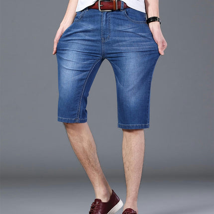 Men's Solid Denim Shorts With Pockets, Casual Cotton Blend Jorts For Summer Outdoor