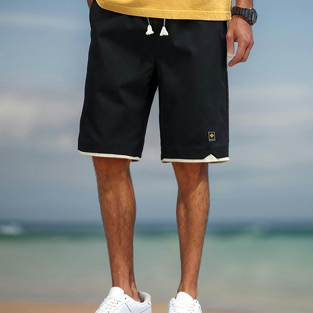 Men's Drawstring Shorts with Elastic Waist and Pockets for Summer Beach and Leisure Activities