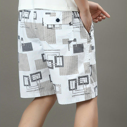 Men's 100% Cotton Geometric Graphic Print Shorts With Pockets, Shorts For Summer