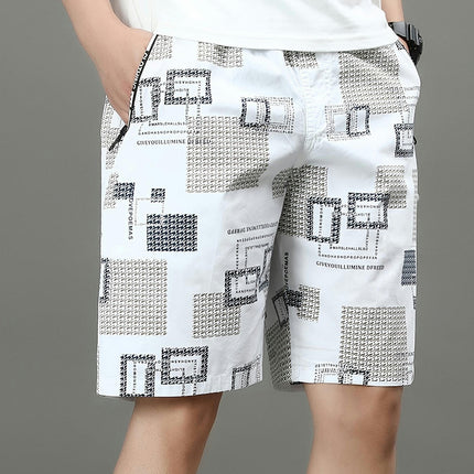 Men's 100% Cotton Geometric Graphic Print Shorts With Pockets, Shorts For Summer