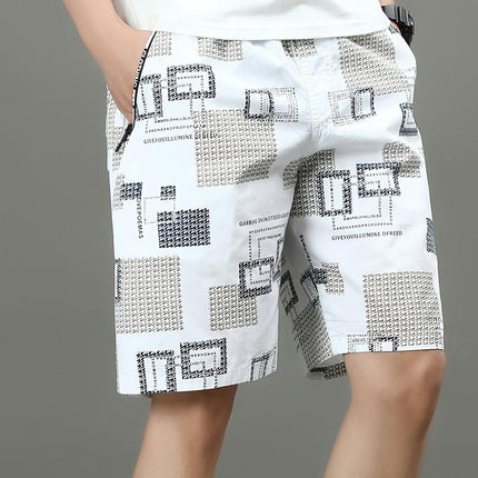 Men's 100% Cotton Geometric Graphic Print Shorts With Pockets, Shorts For Summer