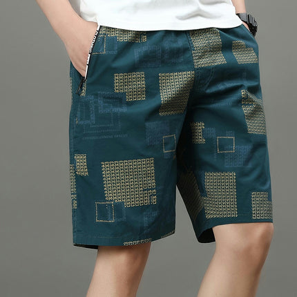 Men's 100% Cotton Geometric Graphic Print Shorts With Pockets, Shorts For Summer