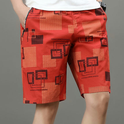 Men's 100% Cotton Geometric Graphic Print Shorts With Pockets, Shorts For Summer