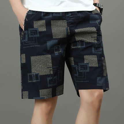 Men's 100% Cotton Geometric Graphic Print Shorts With Pockets, Shorts For Summer