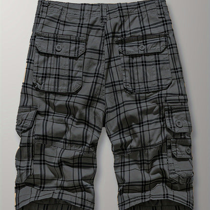 Plaid Print Men's Summer Casual Cargo Shorts, Suitable For Outdoor Sports, Comfortable Versatile