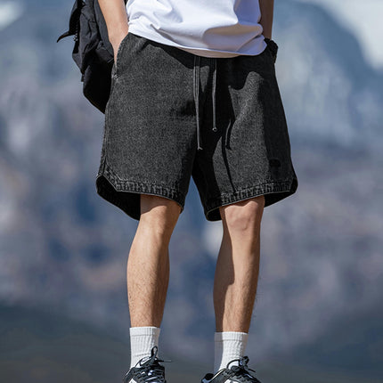 Men's Loose Solid Shorts With Pockets, Casual Elastic Waist Drawstring Shorts For Summer