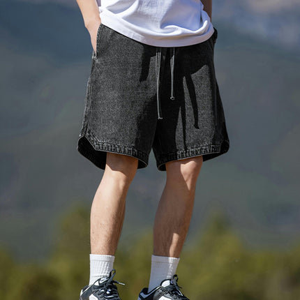 Men's Loose Solid Shorts With Pockets, Casual Elastic Waist Drawstring Shorts For Summer