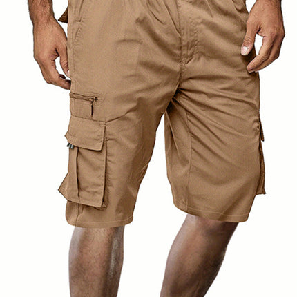 Men Sports Casual Shorts, Elastic Waist Solid Color Pockets Loose Straight Short Pants