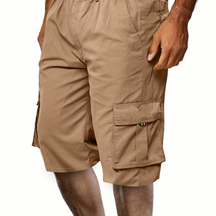 Men Sports Casual Shorts, Elastic Waist Solid Color Pockets Loose Straight Short Pants