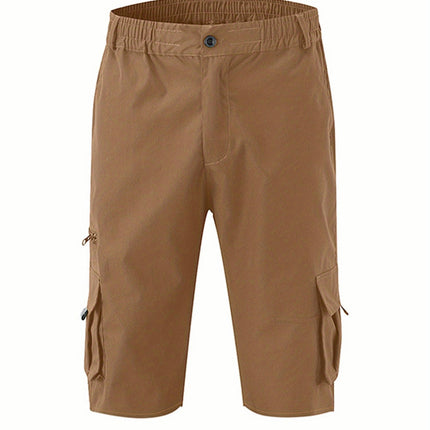 Men Sports Casual Shorts, Elastic Waist Solid Color Pockets Loose Straight Short Pants