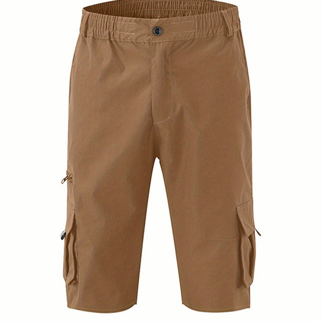 Men Sports Casual Shorts, Elastic Waist Solid Color Pockets Loose Straight Short Pants