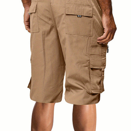 Men Sports Casual Shorts, Elastic Waist Solid Color Pockets Loose Straight Short Pants