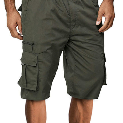 Men Sports Casual Shorts, Elastic Waist Solid Color Pockets Loose Straight Short Pants