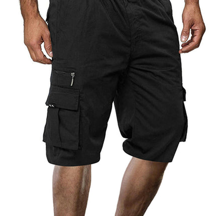 Men Sports Casual Shorts, Elastic Waist Solid Color Pockets Loose Straight Short Pants