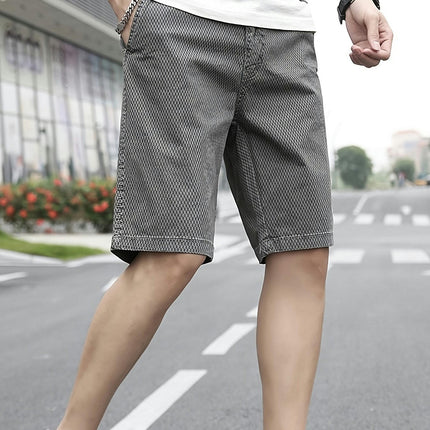 Men's Striped Casual Shorts Solid Simple Style With Pockets Summer Shorts, Suitable For Outdoor