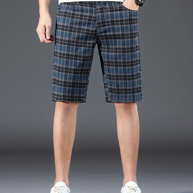 Men's Cotton Checkered Pattern Print Shorts, Casual Summer Comfortable Shorts Jorts