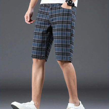 Men's Cotton Checkered Pattern Print Shorts, Casual Summer Comfortable Shorts Jorts