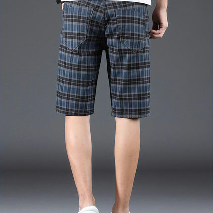 Men's Cotton Checkered Pattern Print Shorts, Casual Summer Comfortable Shorts Jorts