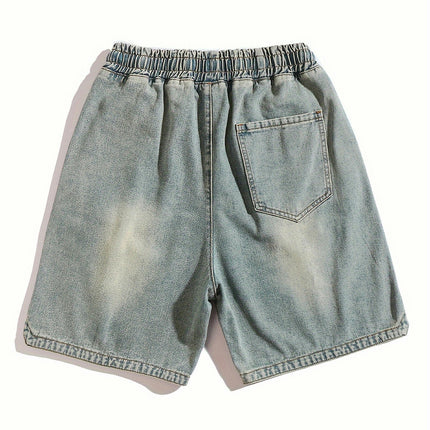 Men's Loose Solid Shorts With Pockets, Casual Comfy Elastic Waist Drawstring Shorts For Summer