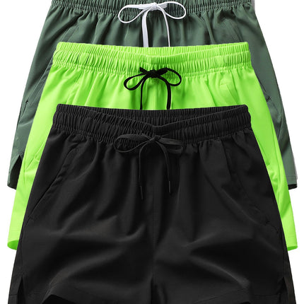 3PCS Mens Quick-Dry Breathable Shorts With Secure Pockets - Adjustable Elastic Waistband