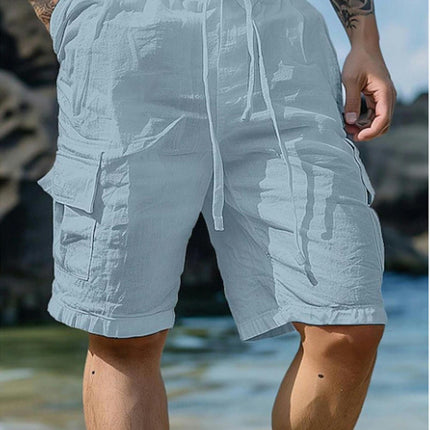 Linen Shorts Drawstring Elastic Waist Breathable Daily Beach Five Points Casual Midi Pants