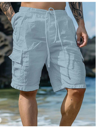 Linen Shorts Drawstring Elastic Waist Breathable Daily Beach Five Points Casual Midi Pants