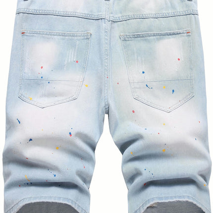 Men's Ripped Denim Shorts With Colorful Polka Dots, Casual Jorts Summer Bottoms For Men