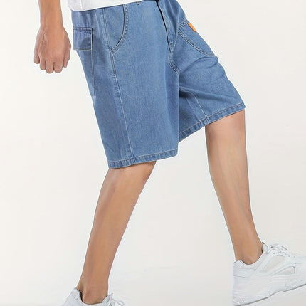 Men's Loose Fit Denim Jorts With Multiple Pockets Design Summer Bottoms For Men, Bermuda Shorts