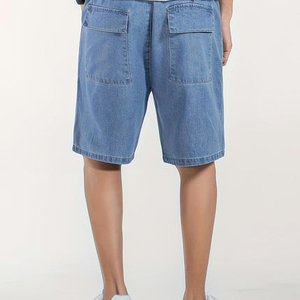 Men's Loose Fit Denim Jorts With Multiple Pockets Design Summer Bottoms For Men, Bermuda Shorts