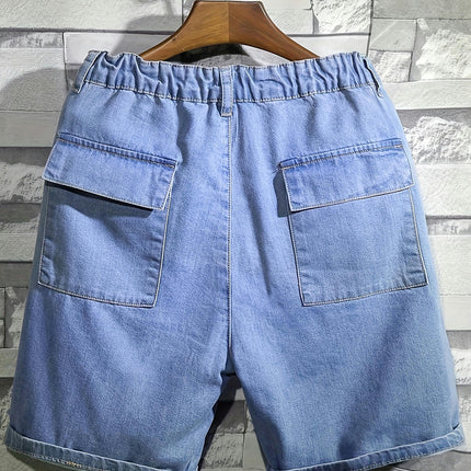 Men's Loose Fit Denim Jorts With Multiple Pockets Design Summer Bottoms For Men, Bermuda Shorts