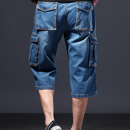 Men`s Loose Fit Multi Pockets Work Outdoor Casual Denim Cargo Shorts Men's Denim Shorts