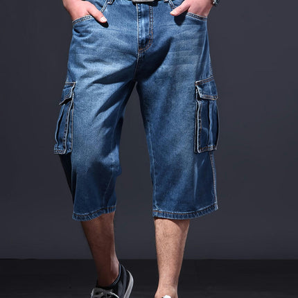 Men`s Loose Fit Multi Pockets Work Outdoor Casual Denim Cargo Shorts Men's Denim Shorts