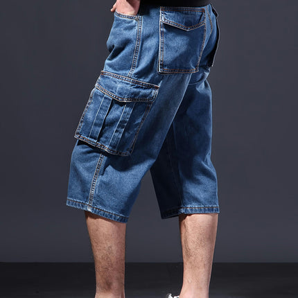 Men`s Loose Fit Multi Pockets Work Outdoor Casual Denim Cargo Shorts Men's Denim Shorts