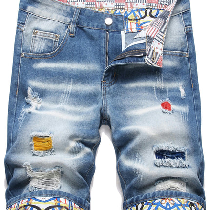 Men's Cotton Ripped  Design Slim Fit Denim Shorts, Street Style Summer Bottoms For Men