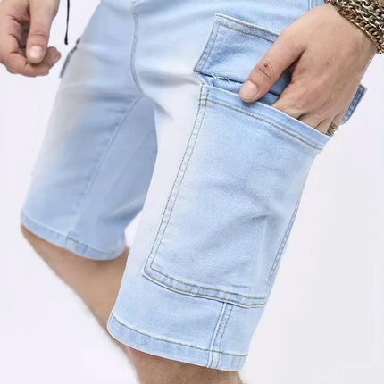 Men's Casual Slim Fit Denim Shorts, Knee-Length Jeans With Pockets, Summer Street Style Shorts