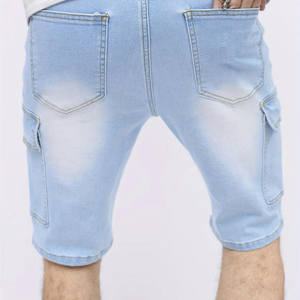 Men's Casual Slim Fit Denim Shorts, Knee-Length Jeans With Pockets, Summer Street Style Shorts