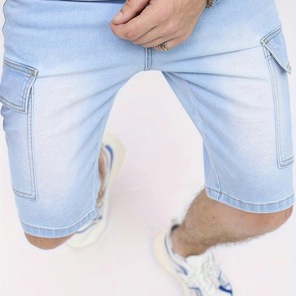 Men's Casual Slim Fit Denim Shorts, Knee-Length Jeans With Pockets, Summer Street Style Shorts