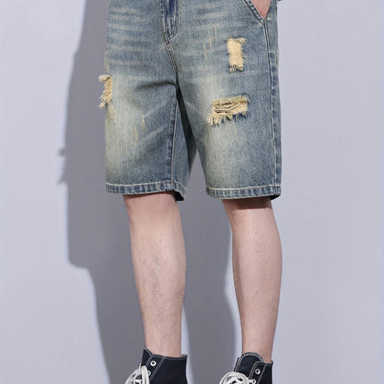 Men's Bermuda Shorts Ripped Denim Shorts With Pockets, Casual Breathable Jeans For Summer Outdoor