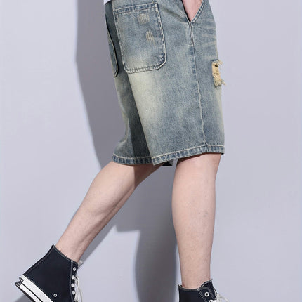 Men's Bermuda Shorts Ripped Denim Shorts With Pockets, Casual Breathable Jeans For Summer Outdoor