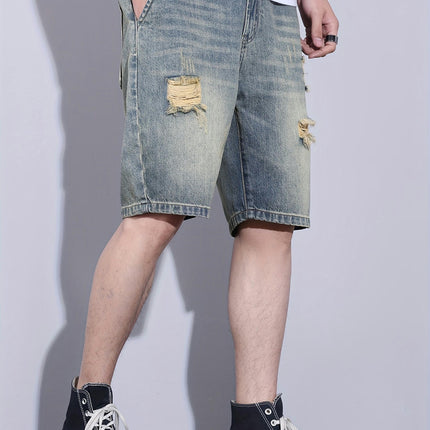 Men's Bermuda Shorts Ripped Denim Shorts With Pockets, Casual Breathable Jeans For Summer Outdoor