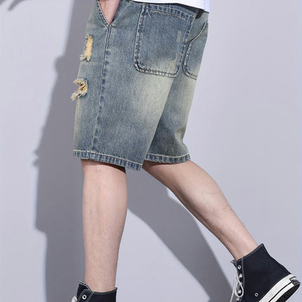 Men's Bermuda Shorts Ripped Denim Shorts With Pockets, Casual Breathable Jeans For Summer Outdoor