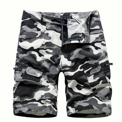 Men's Loose Fit Denim Shorts, Knee-Length Jorts With Pockets, Camouflage Shorts For Outdoors