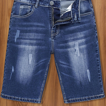 Men's Street Style Slim Fit Slightly Stretch Denim Shorts, Casual Summer Knee-Length Jean Shorts