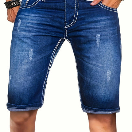 Men's Street Style Slim Fit Slightly Stretch Denim Shorts, Casual Summer Knee-Length Jean Shorts