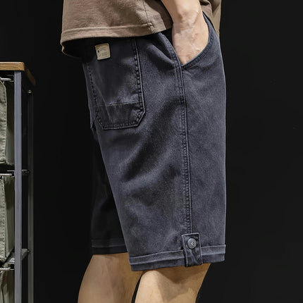 Men's Solid Denim Shorts With Pockets Drawstring Jeans For Summer Outdoor Bermuda Shorts