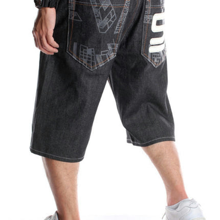 Men's Hip-hop Denim Shorts 5-point Midrange Pants, Plus Fat Trend Skateboard Shorts