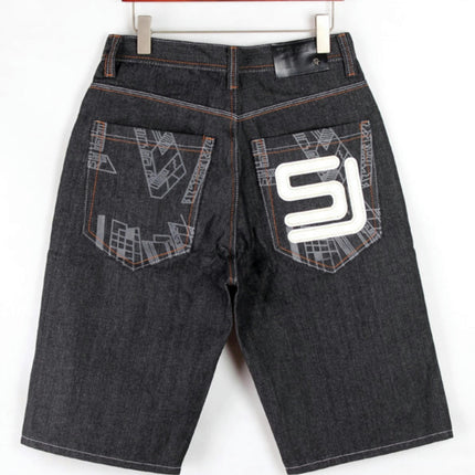 Men's Hip-hop Denim Shorts 5-point Midrange Pants, Plus Fat Trend Skateboard Shorts