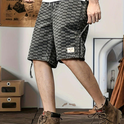 Men's Plaid Denim Shorts For Summer, Leisure Jorts For Males